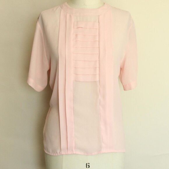 Vintage 1980s 1990s Blouse, Laura & Jayne Pink Pleated Shirt, Grandma Core - Picture 2 of 9